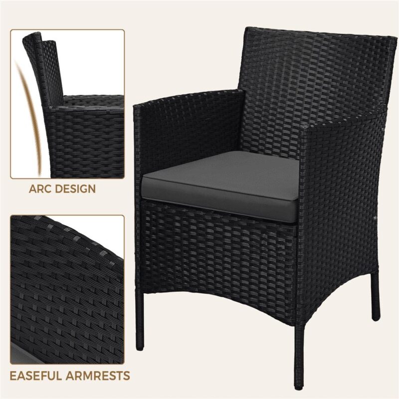 Renwick Wicker Rattan Coffee Table and Two Chairs Patio Conversation Set, Black - Image 4