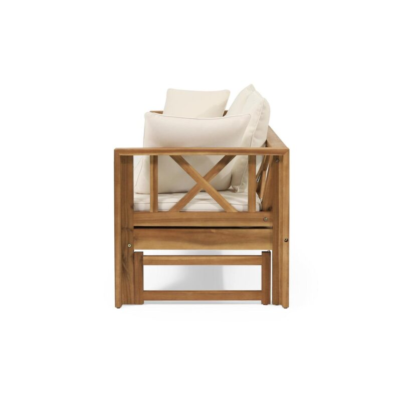 Reyes Acacia Wood Outdoor Extendable Daybed Sofa, Teak and Beige - Image 8