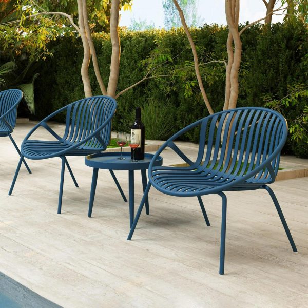 Rio Indoor or Outdoor Stackable Modern Lounge Chair- Berry Blue - Set of 2