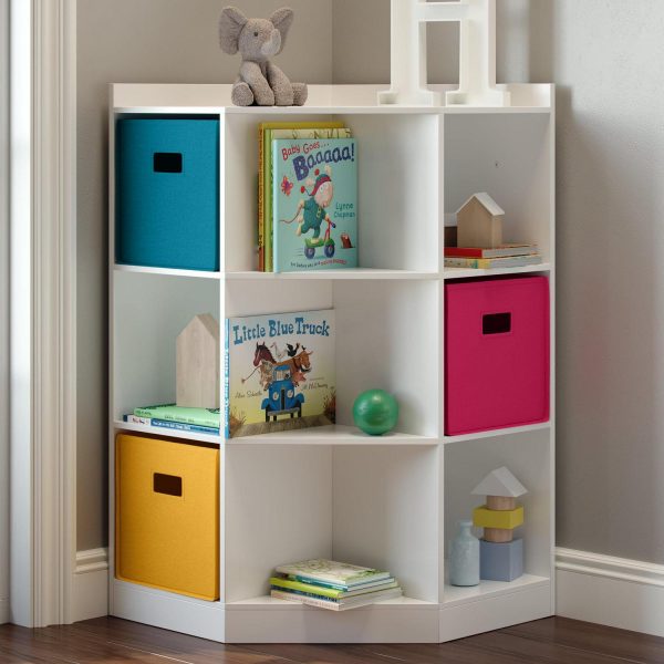 RiverRidge Kids Corner Playroom Cabinet with 6 Toy Storage Cubbies and 3 Angled Shelves - White