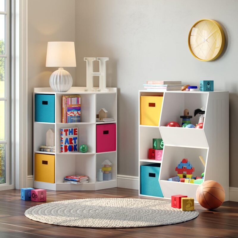RiverRidge Kids Corner Playroom Cabinet with 6 Toy Storage Cubbies and 3 Angled Shelves - White - Image 6