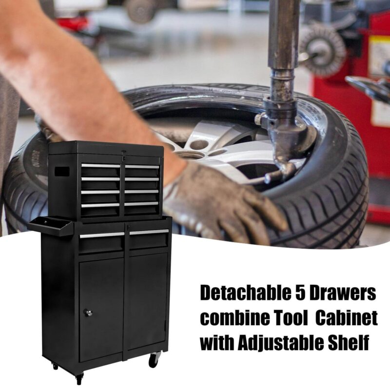 Rolling Tool Chest, 5-Drawer Tool Box Organizer Sliding Drawers Detachable Top and Adjustable Shelf - Image 3