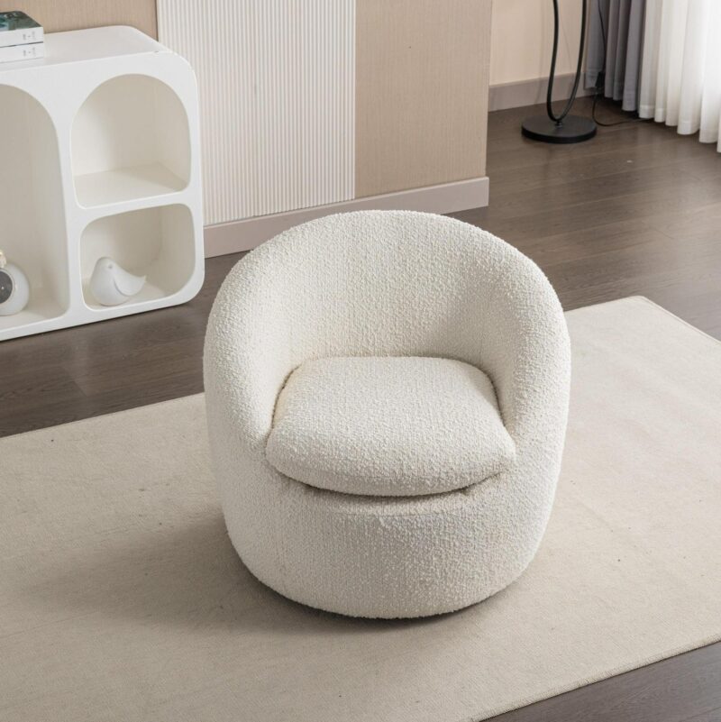 Roundhill Furniture Winnie Modern Teddy Boucle Fabric Barrel Chair, 360 Degree Swivel, White - Image 8
