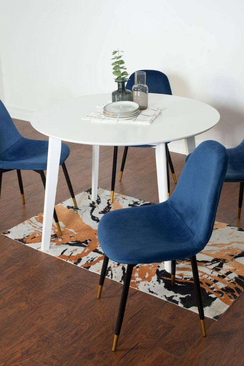 Roundhill Furniture Lassan Contemporary 5-Pc Dining Set, White Round Dining Table and 4 Chairs, Blue - Image 3