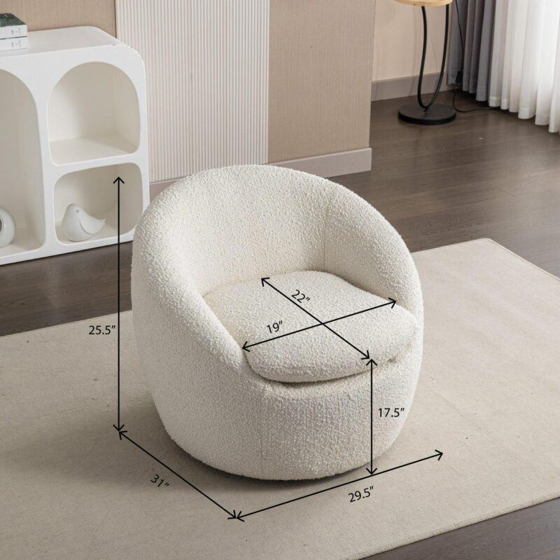 Roundhill Furniture Winnie Modern Teddy Boucle Fabric Barrel Chair, 360 Degree Swivel, White - Image 11