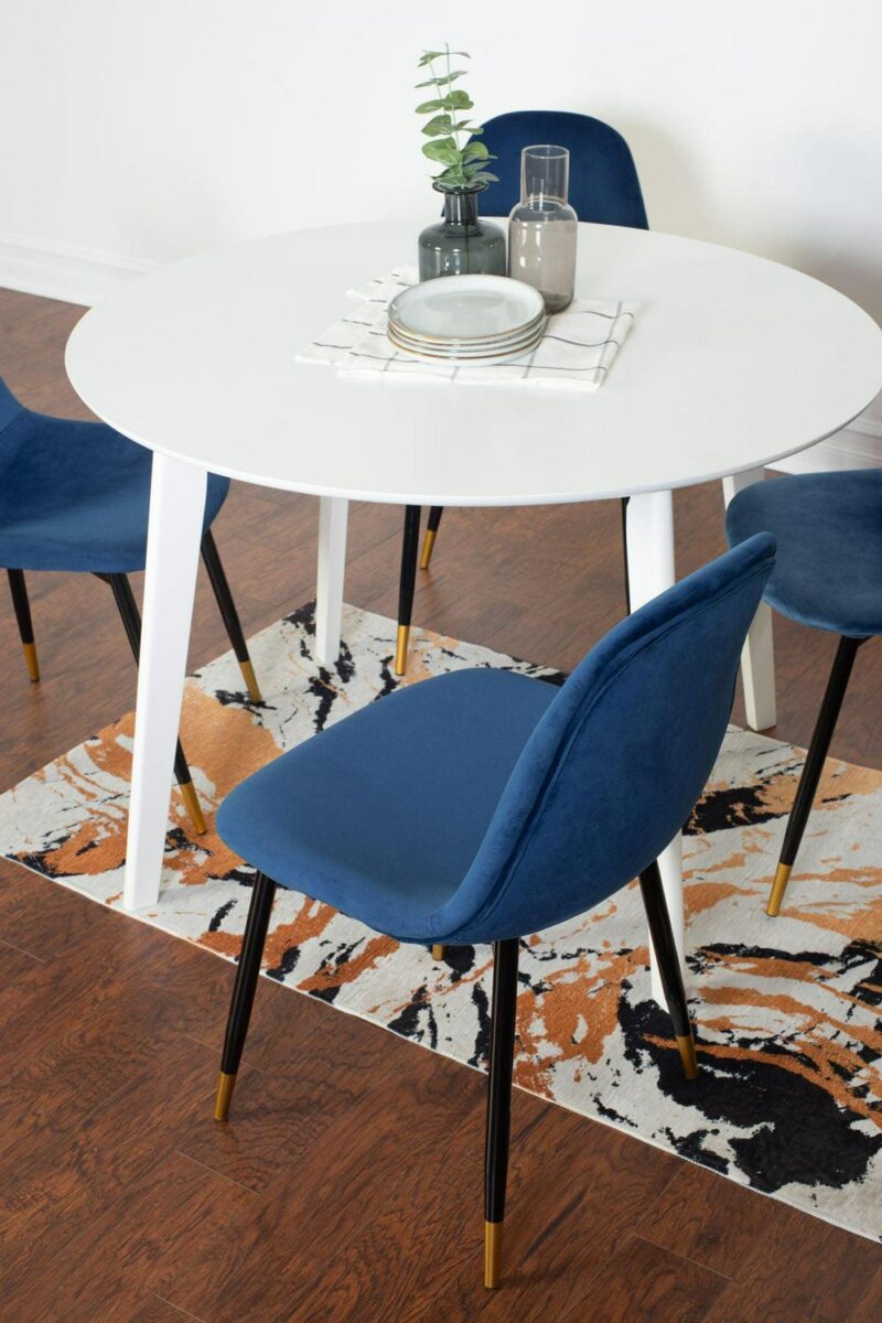 Roundhill Furniture Lassan Contemporary 5-Pc Dining Set, White Round Dining Table and 4 Chairs, Blue - Image 6