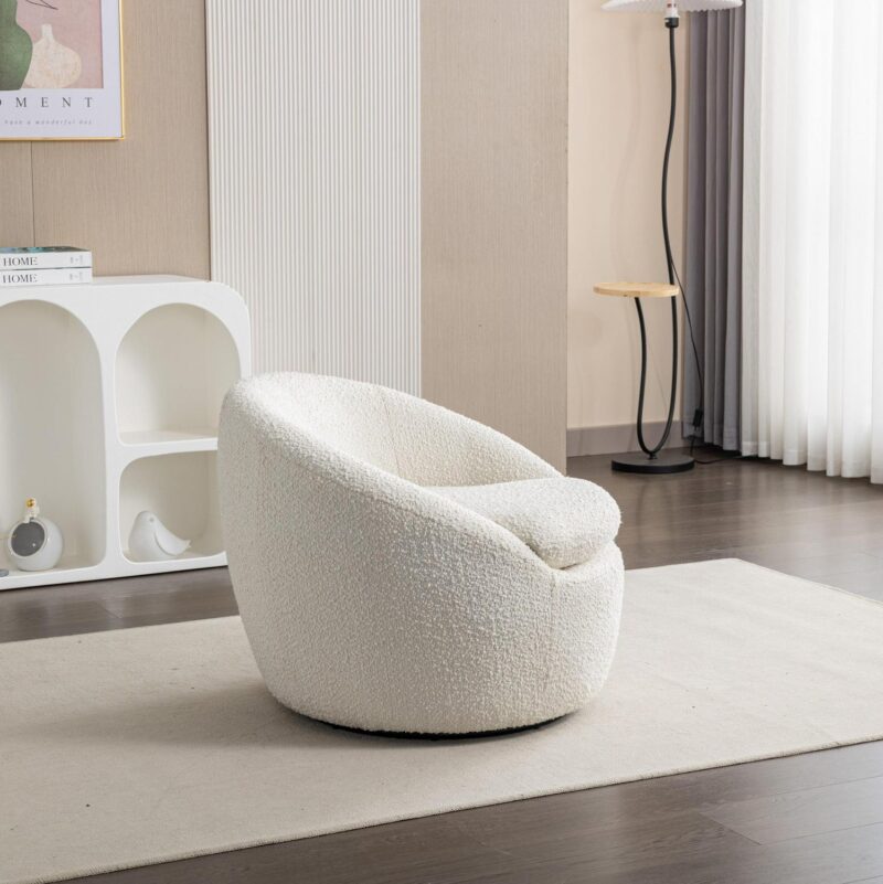 Roundhill Furniture Winnie Modern Teddy Boucle Fabric Barrel Chair, 360 Degree Swivel, White - Image 3