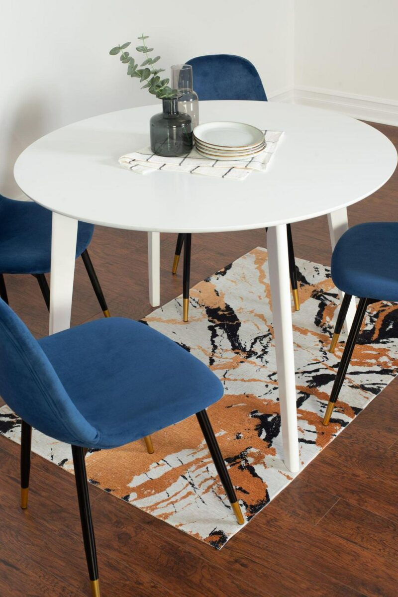 Roundhill Furniture Lassan Contemporary 5-Pc Dining Set, White Round Dining Table and 4 Chairs, Blue - Image 5