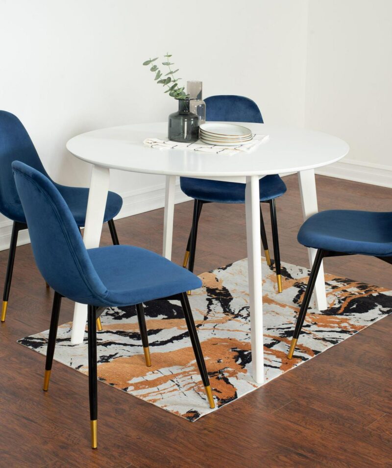 Roundhill Furniture Lassan Contemporary 5-Pc Dining Set, White Round Dining Table and 4 Chairs, Blue - Image 4