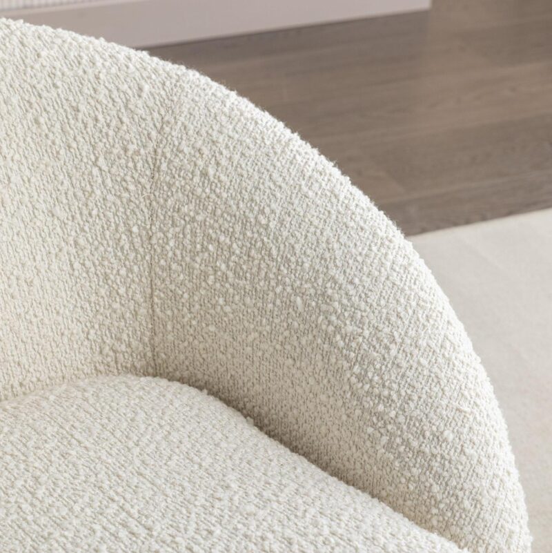 Roundhill Furniture Winnie Modern Teddy Boucle Fabric Barrel Chair, 360 Degree Swivel, White - Image 6