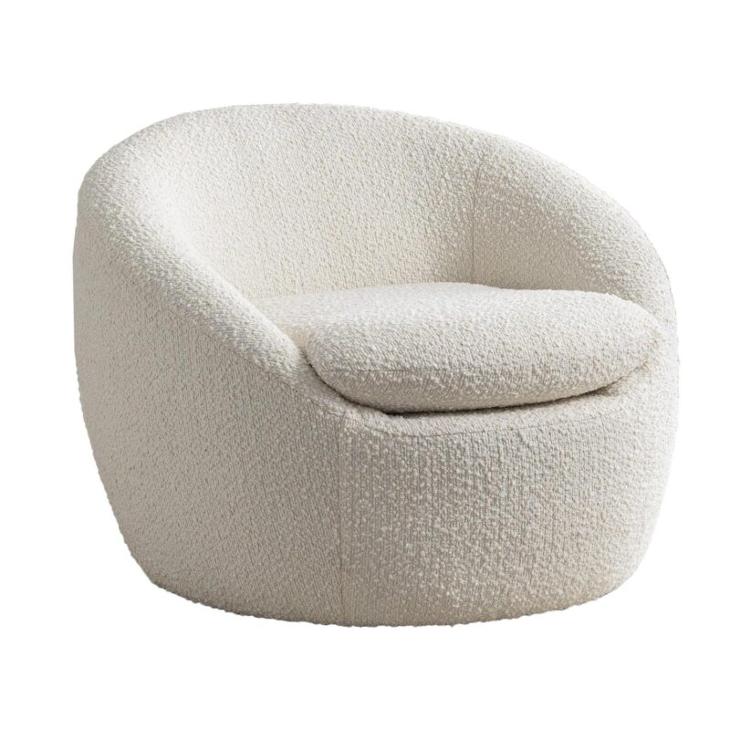 Roundhill Furniture Winnie Modern Teddy Boucle Fabric Barrel Chair, 360 Degree Swivel, White - Image 12