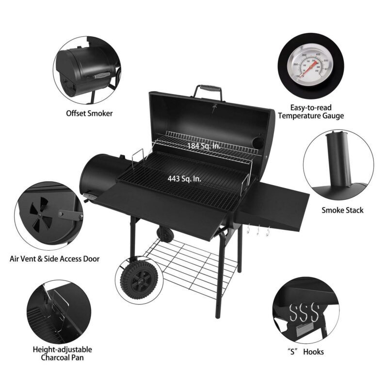 Royal Gourmet 30  CC1830S Steel Charcoal Grill with Offset Smoker - Image 7