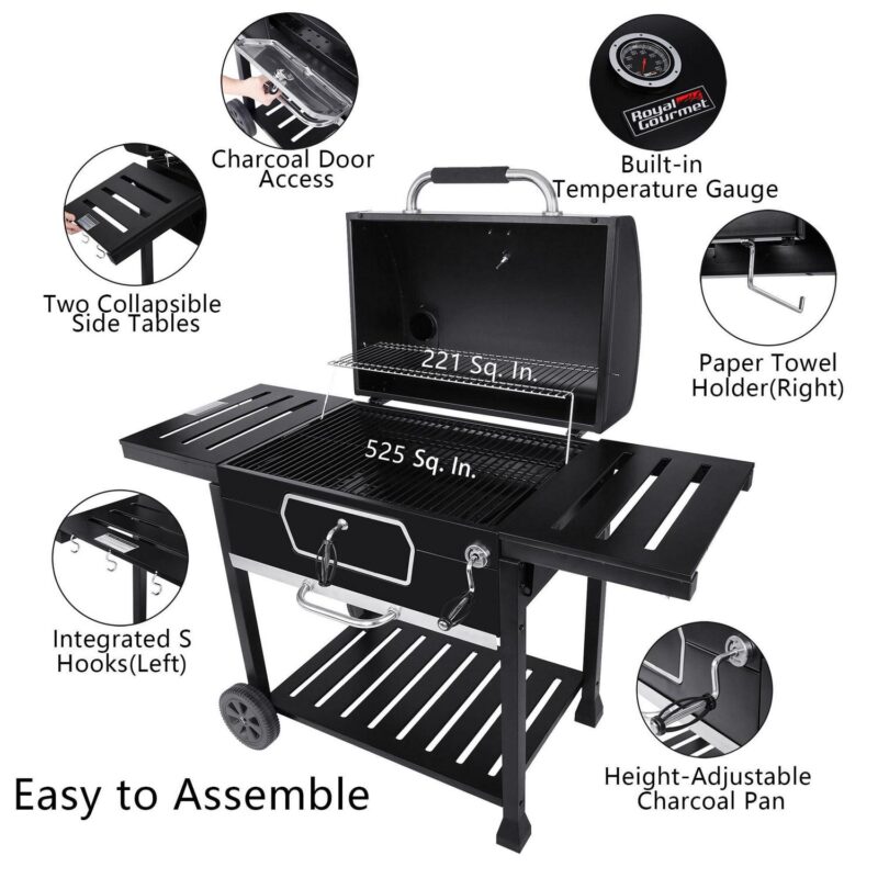 Royal Gourmet 30  CD2030AN Deluxe Charcoal Grill, BBQ Smoker Picnic Camping Patio Backyard Cooking, Black - Image 3