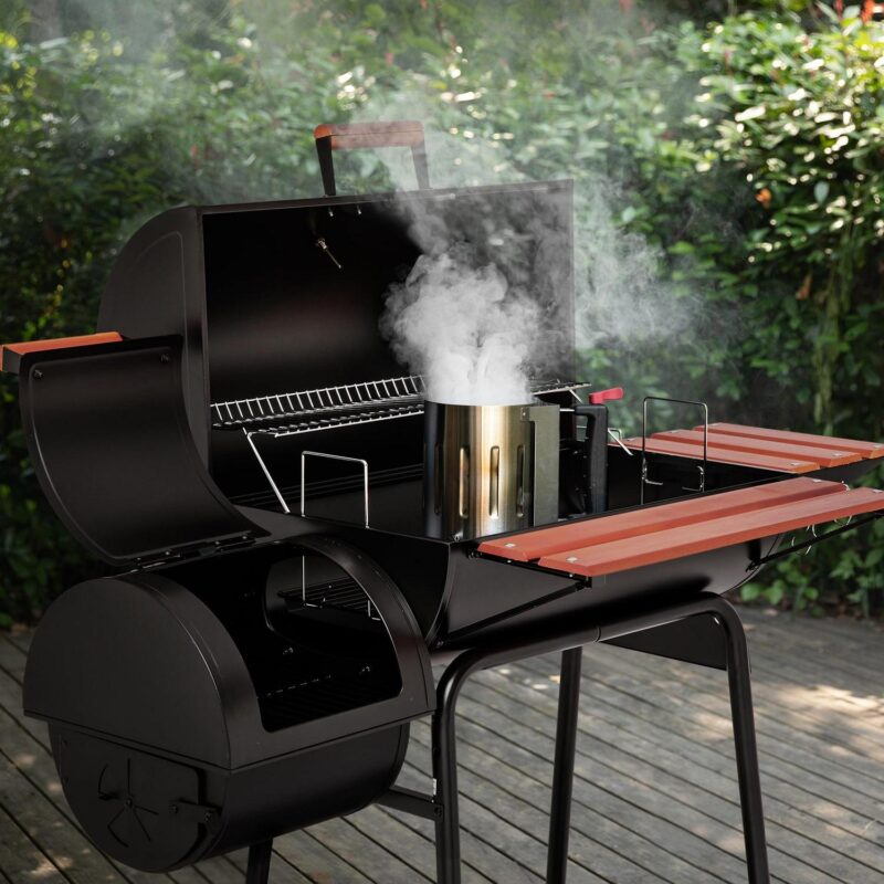 Royal Gourmet 30  Charcoal Barrel Grill with Offset Smoker, Adjustable Grates and Thermometer - Image 13