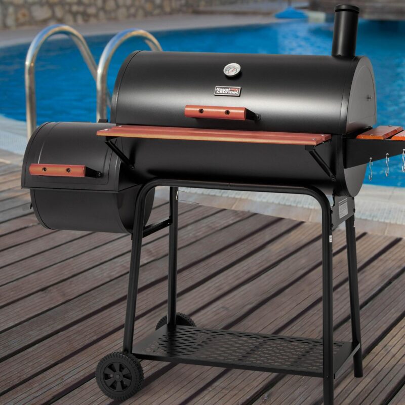 Royal Gourmet 30  Charcoal Barrel Grill with Offset Smoker, Adjustable Grates and Thermometer - Image 3
