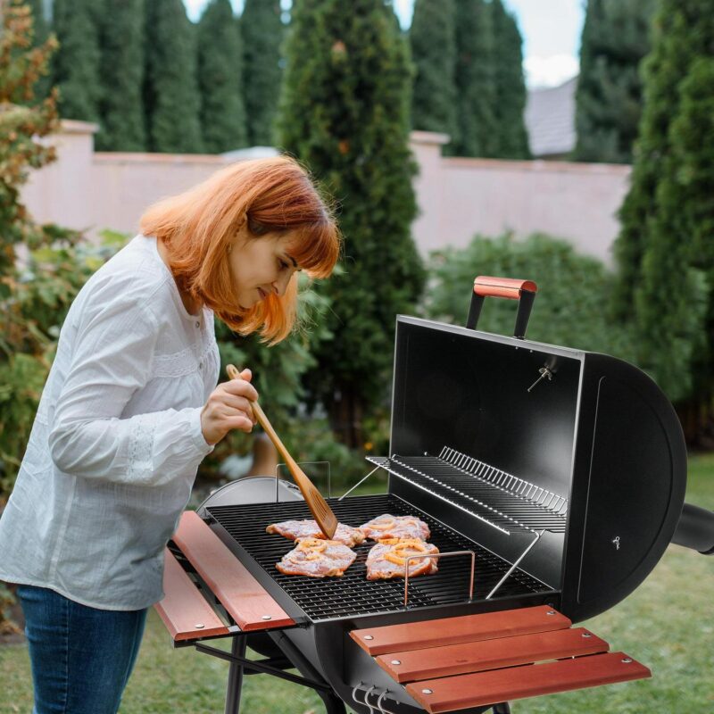 Royal Gourmet 30  Charcoal Barrel Grill with Offset Smoker, Adjustable Grates and Thermometer - Image 11