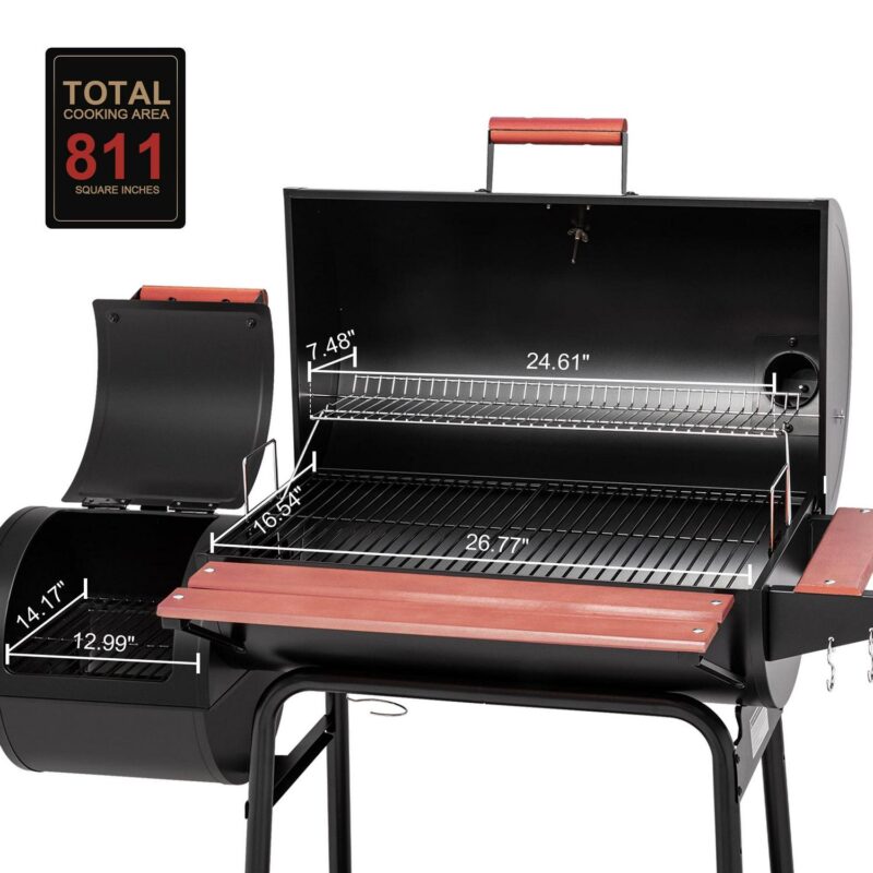 Royal Gourmet 30  Charcoal Barrel Grill with Offset Smoker, Adjustable Grates and Thermometer - Image 5