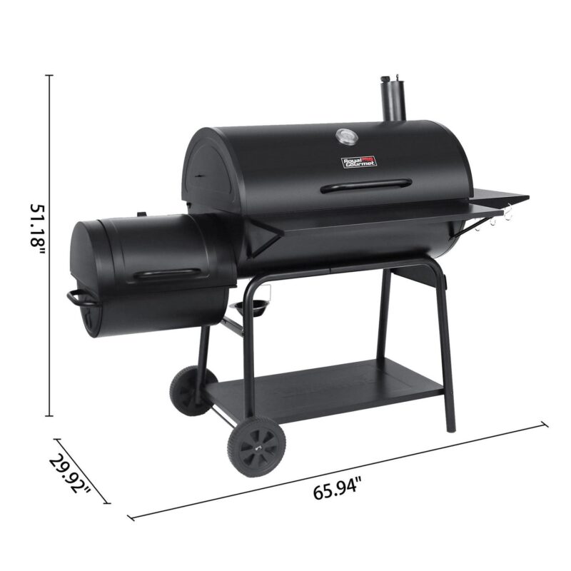 Royal Gourmet 36  Charcoal Barrel Grill with Offset Smoker, Adjustable Grates and Thermometer - Image 3