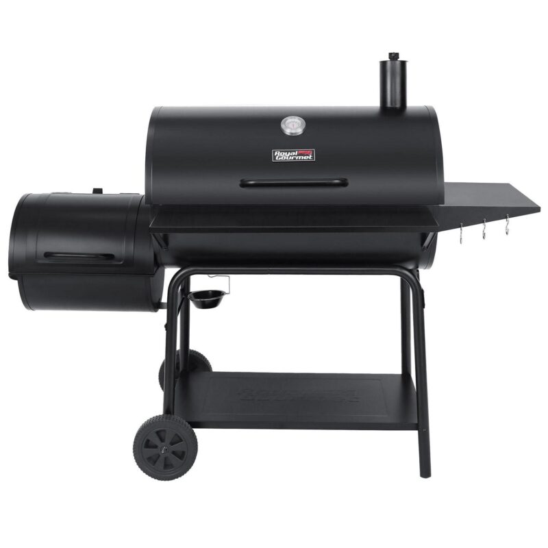 Royal Gourmet 36  Charcoal Barrel Grill with Offset Smoker, Adjustable Grates and Thermometer