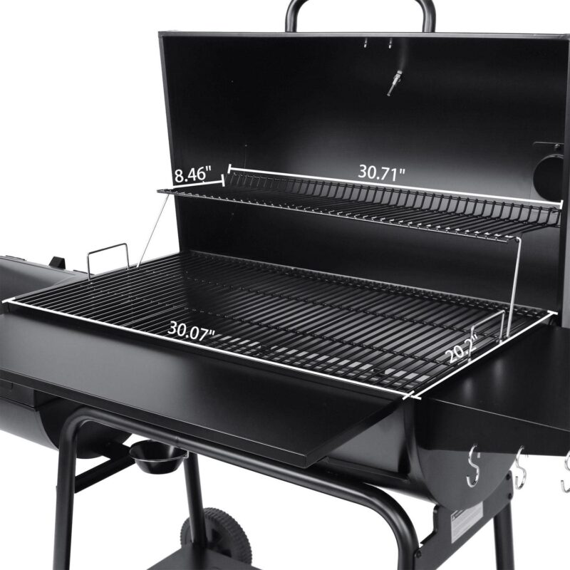 Royal Gourmet 36  Charcoal Barrel Grill with Offset Smoker, Adjustable Grates and Thermometer - Image 4