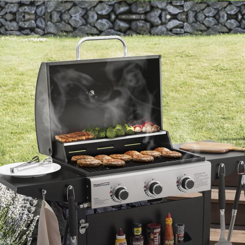 Royal Gourmet 3-Burner BBQ Gas Grill with Front Spice Rack, Two Side Shelves and Hooks, 30,000 BTU, GH3001H - Image 10