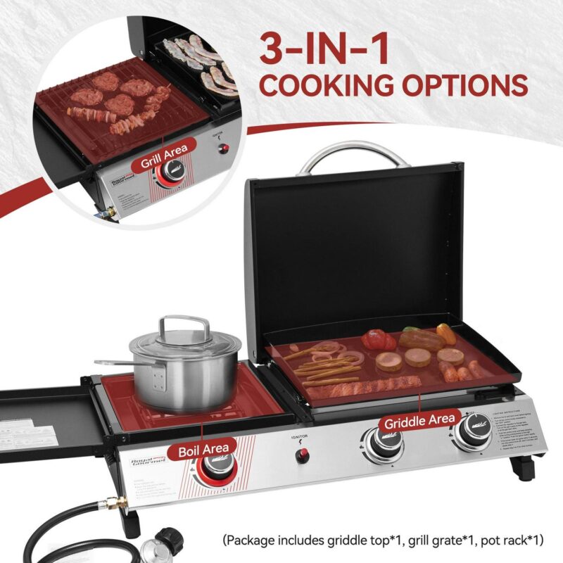Royal Gourmet 3-Burner Portable Gas Griddle with Side Burner, PD1305H - Image 6
