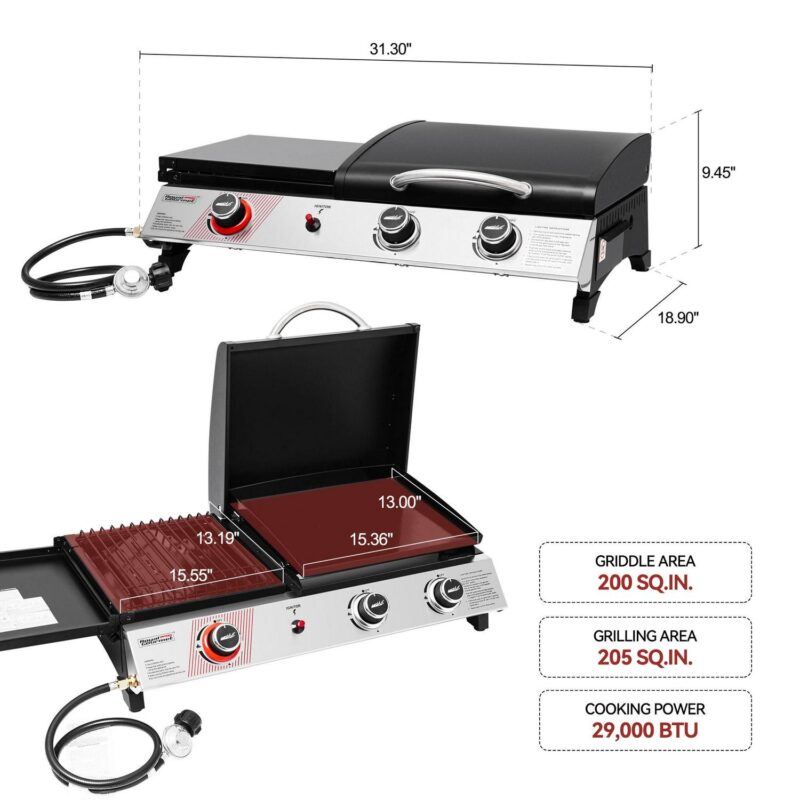 Royal Gourmet 3-Burner Portable Gas Griddle with Side Burner, PD1305H - Image 4