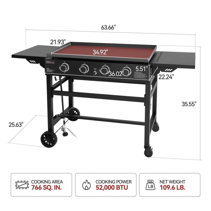 Royal Gourmet 4-Burner GB4001B 52000-BTU Gas Grill Griddle, 36a a L - Image 3