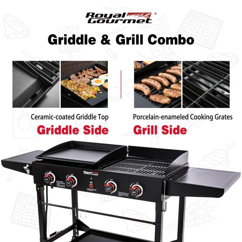 Royal Gourmet 4-Burner GD402 Portable Flat Top Gas Grill and Griddle Combo with Folding Legs, 48,000 BTU, Black - Image 8
