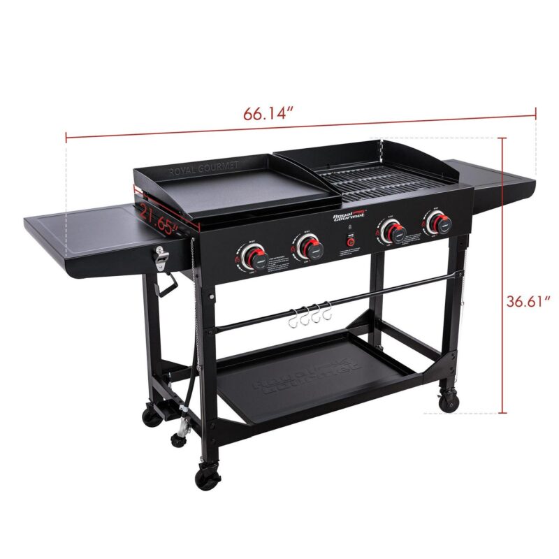 Royal Gourmet 4-Burner GD402 Portable Flat Top Gas Grill and Griddle Combo with Folding Legs, 48,000 BTU, Black - Image 2