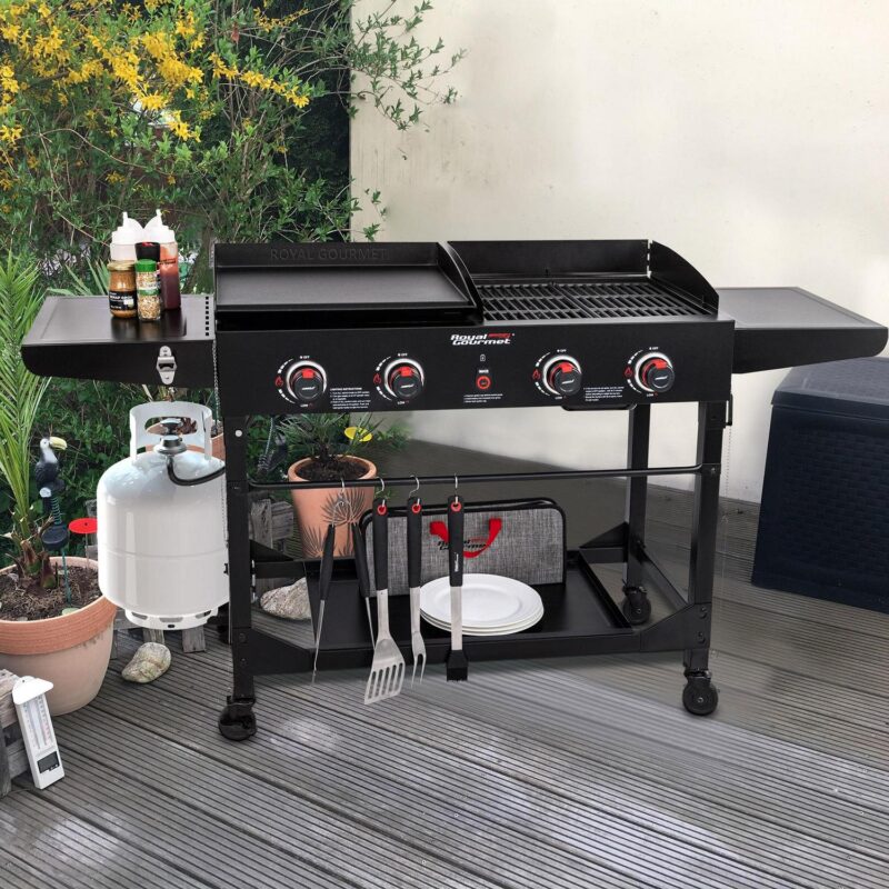 Royal Gourmet 4-Burner GD402 Portable Flat Top Gas Grill and Griddle Combo with Folding Legs, 48,000 BTU, Black - Image 5