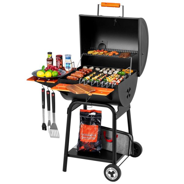Royal Gourmet CC2024 24-Inch Charcoal BBQ Grill with Wooden Front Shelf and Side Shelf