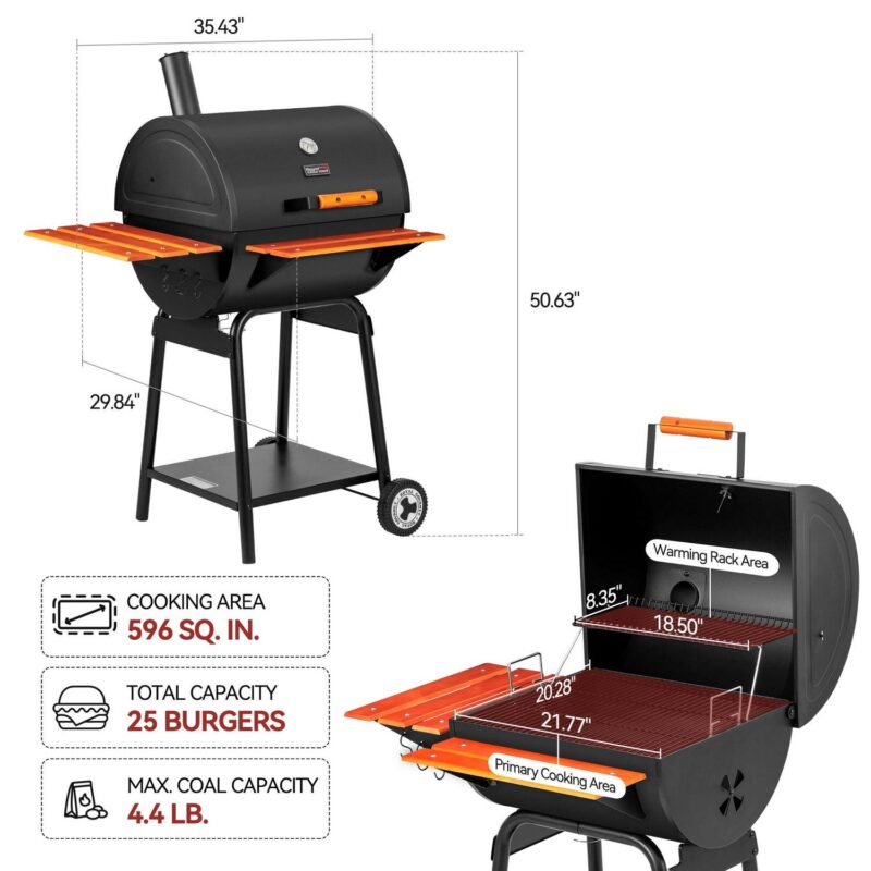 Royal Gourmet CC2024 24-Inch Charcoal BBQ Grill with Wooden Front Shelf and Side Shelf - Image 3