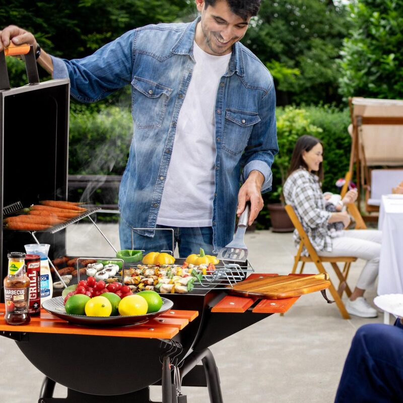 Royal Gourmet CC2024 24-Inch Charcoal BBQ Grill with Wooden Front Shelf and Side Shelf - Image 2