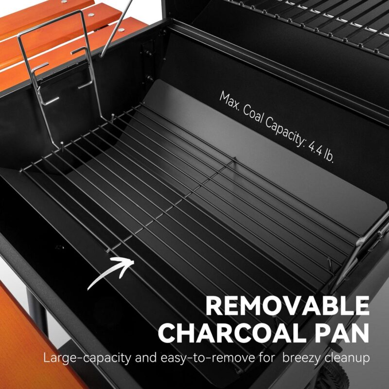 Royal Gourmet CC2024 24-Inch Charcoal BBQ Grill with Wooden Front Shelf and Side Shelf - Image 9