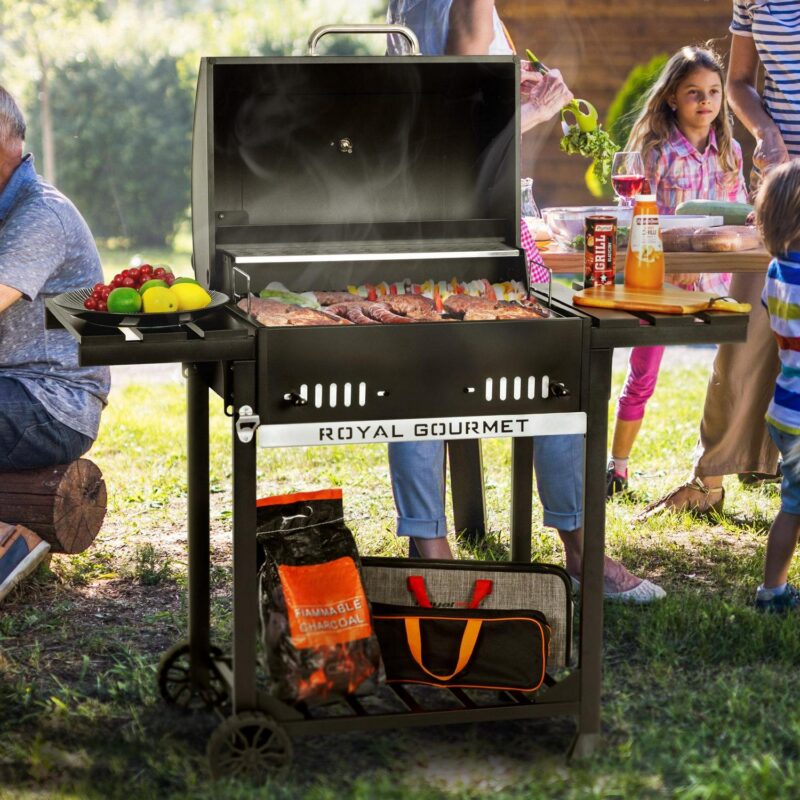 Royal Gourmet CD1824ET 24-Inch Movable Charcoal BBQ Grill with Foldable Side Shelves, Temperature-Controlled - Image 3