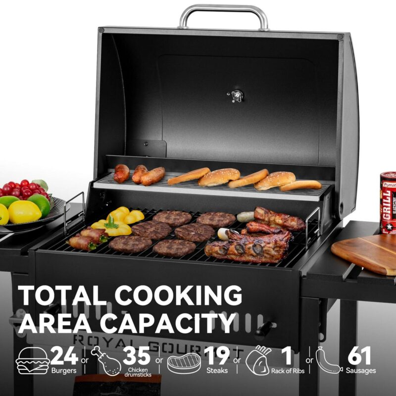 Royal Gourmet CD1824ET 24-Inch Movable Charcoal BBQ Grill with Foldable Side Shelves, Temperature-Controlled - Image 5