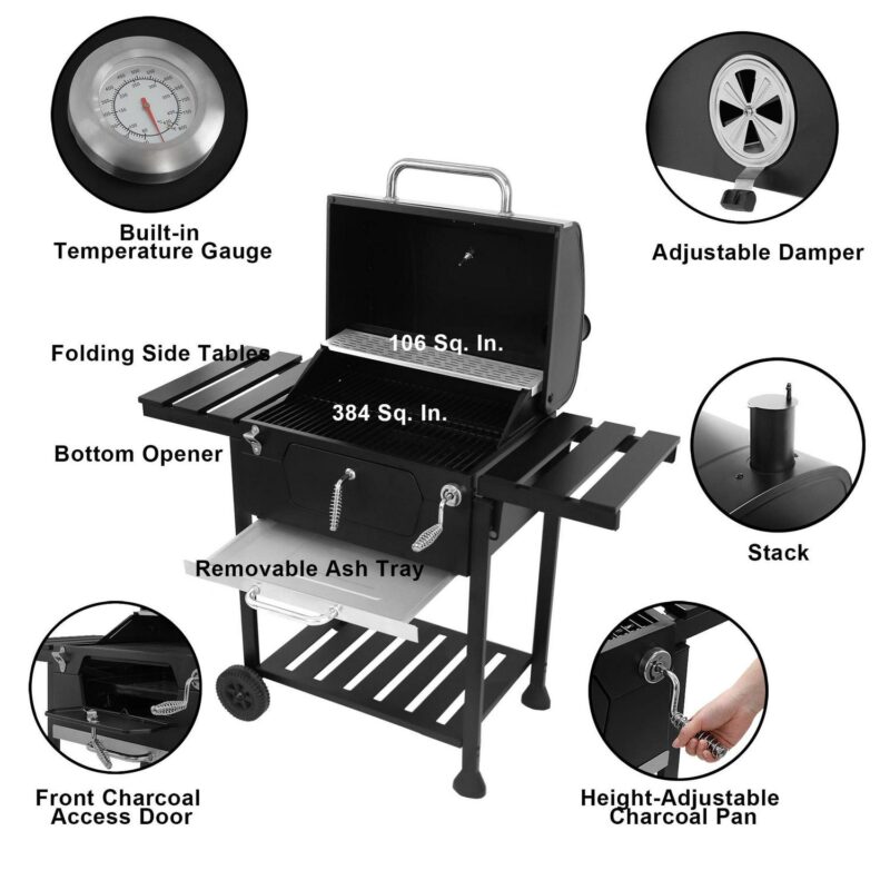 Royal Gourmet Corp Royal Gourmet 24-inch Charcoal BBQ Grill, Black - Image 5