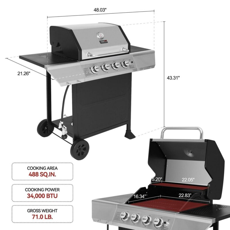 Royal Gourmet GA4400T Stainless Steel 4-Burner BBQ Gas Grill, 40,000 BTU - Image 3