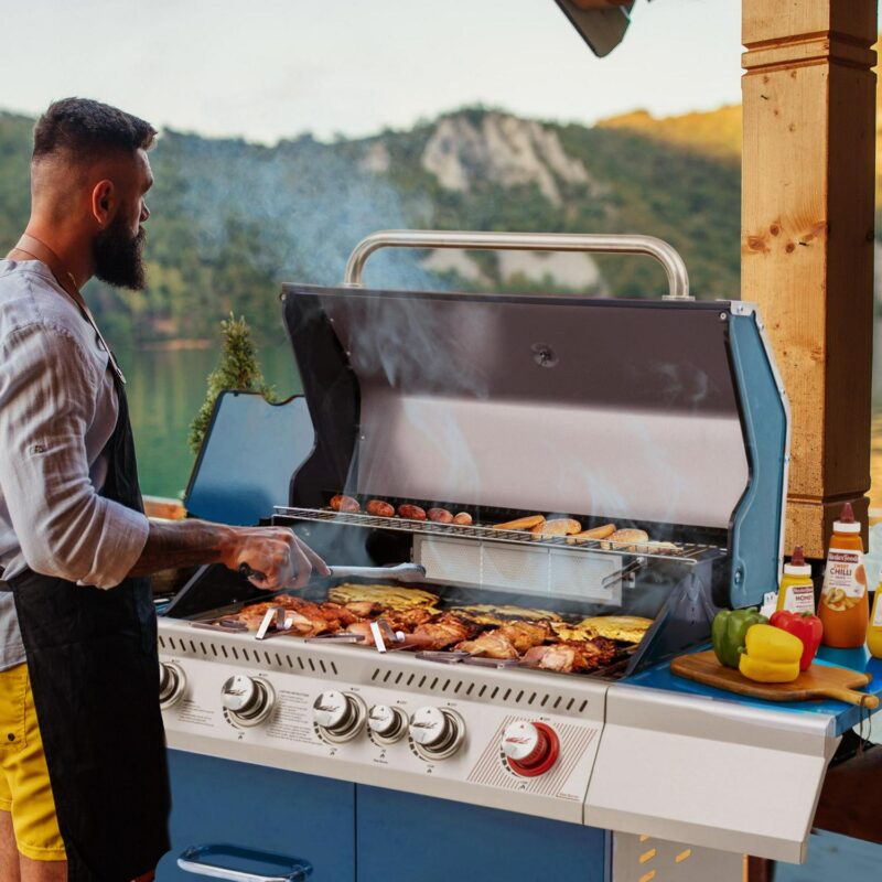 Royal Gourmet GA5403B 5-Burner BBQ Cabinet Style Gas Grill,Sear Burner, Rear Burner and Side Burner,Blue - Image 8