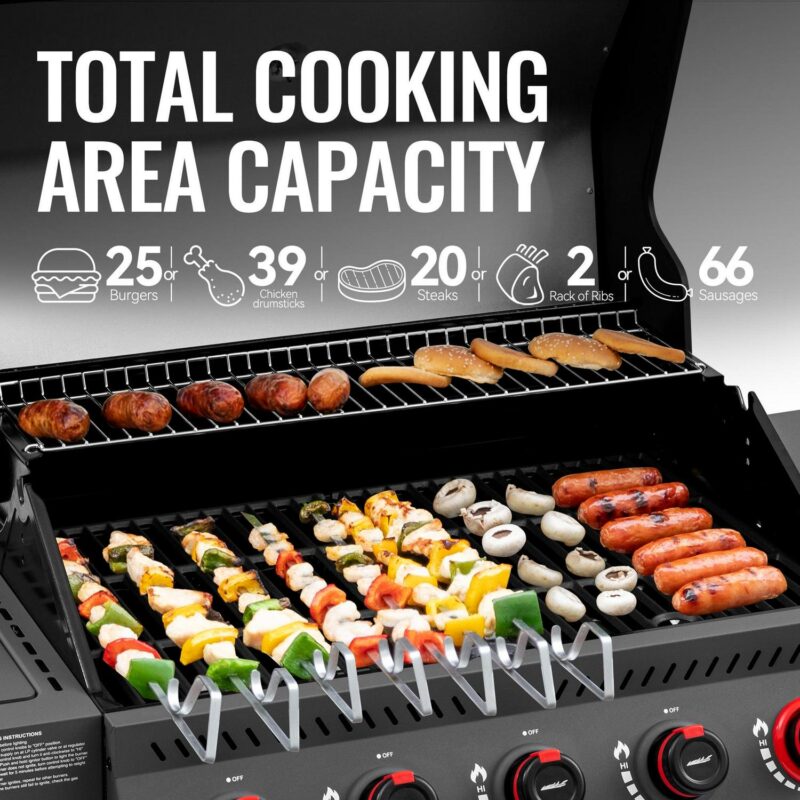 Royal Gourmet GA5407H 5-Burner BBQ Gas Grill with Sear Burner and Lidded Side Burner - Image 5