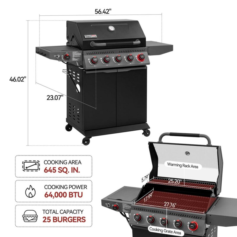 Royal Gourmet GA5407H 5-Burner BBQ Gas Grill with Sear Burner and Lidded Side Burner - Image 9