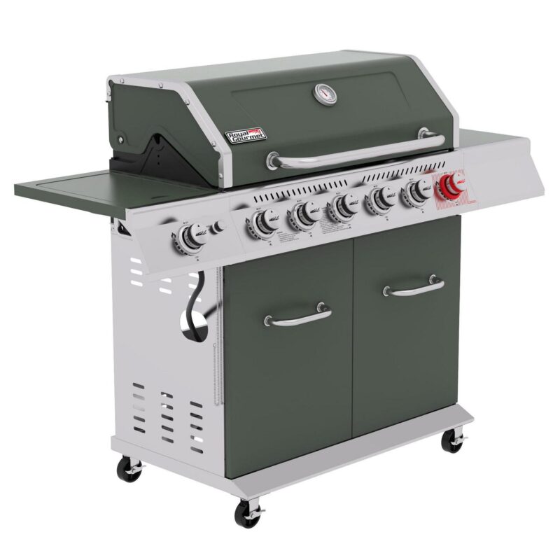 Royal Gourmet GA6402L 6-Burner BBQ Liquid Propane Gas Grill in Olive Green, with Sear Burner and Side Burner - Image 2