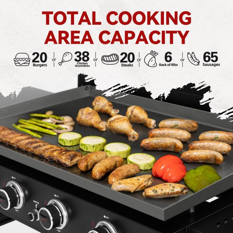 Royal Gourmet GB4000P 4-Burner Gas Griddle with Hard Cover, 35-Inch Flat Top, Heavy-duty Outdoor Cooking Station for Backyard and Tailgating, 52,000 BTU, Black - Image 5