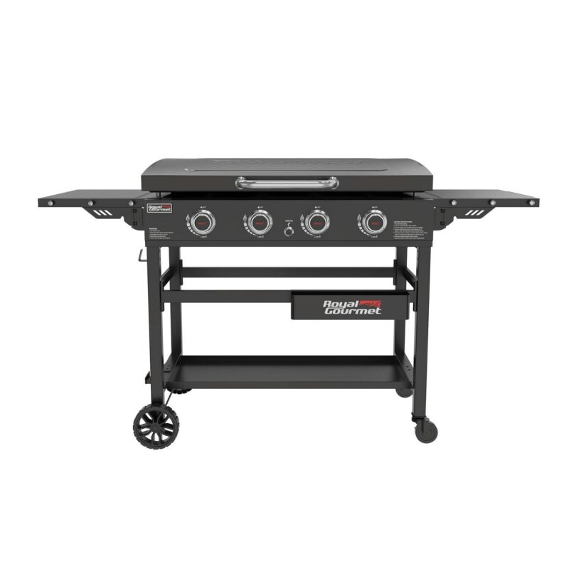Royal Gourmet GB4000P 4-Burner Gas Griddle with Hard Cover, 35-Inch Flat Top, Heavy-duty Outdoor Cooking Station for Backyard and Tailgating, 52,000 BTU, Black
