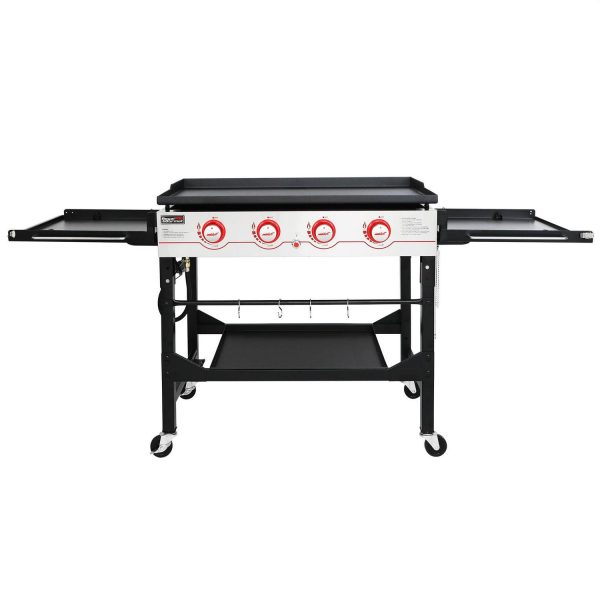 Royal Gourmet GB4000F 36  Flat Top Gas Griddle, 4-Burner BBQ Grill Griddle with Top Cover Lid, Folding Side Shelves and Legs for Large Outdoor Camping, Black