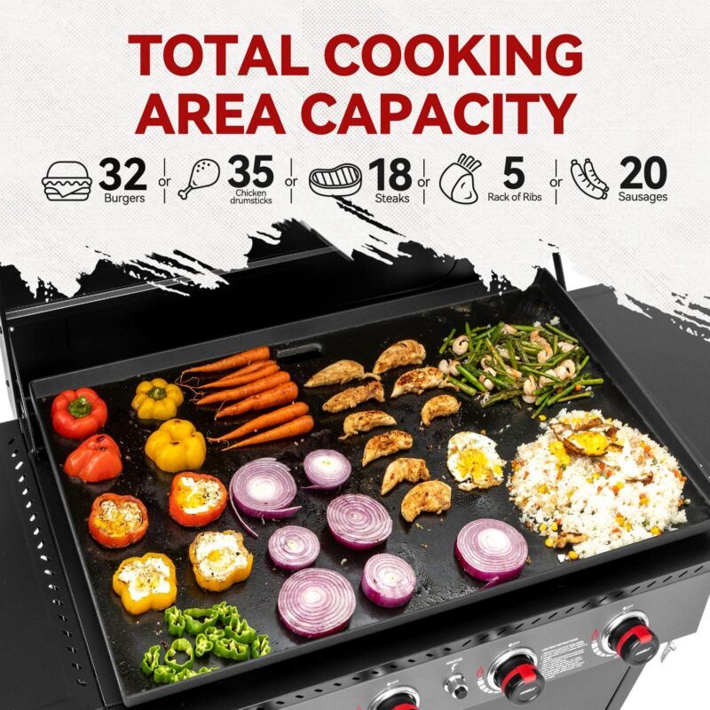 Royal Gourmet GB4008D Premium 4-Burner Gas Griddle with Hood, 34-inch Griddle with Cabinet and Collapsible Side Shelves, 52,000 BTU and 733 Sq. In. Cooking Area, Perfect for Outdoor Cooking, Black - Image 4