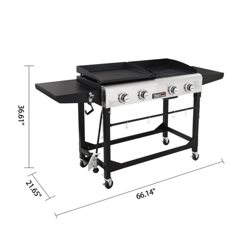Royal Gourmet GD401C Premium 4-Burner 48000-BTU Folding Gas Grill and Griddle, With Cover - Image 4
