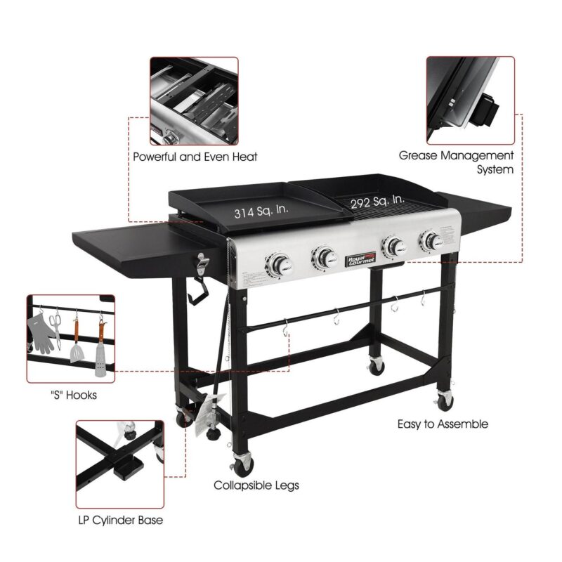 Royal Gourmet GD401C Premium 4-Burner 48000-BTU Folding Gas Grill and Griddle, With Cover - Image 8