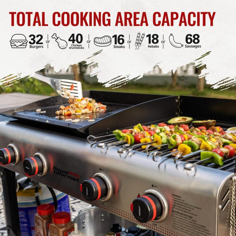 Royal Gourmet GD403 4-Burner Portable Flat Top Gas Grill and Griddle Combo Grill with Folding Legs - Image 5